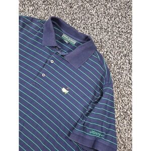 Masters Collection Shirt Mens L Striped Polo Golf Augusta Pima Cotton Navy Green